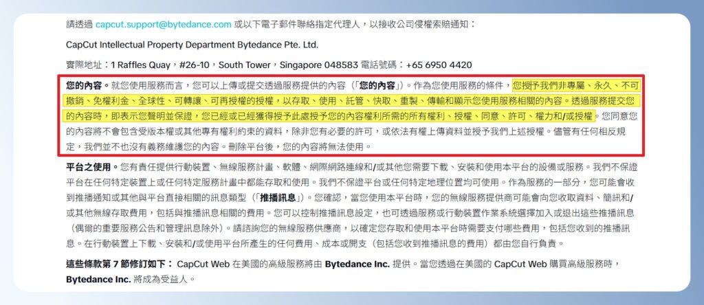 CapCut 的服務條款:授權問題