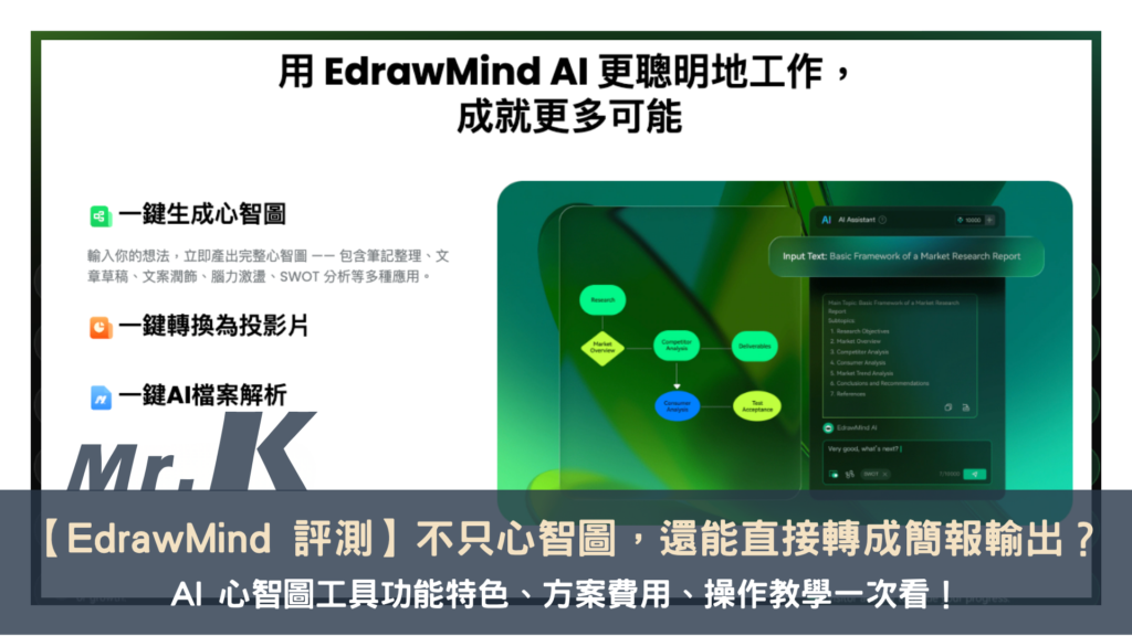 EdrawMind 評測】不只心智圖，還能直接整理專案和轉成簡報？AI 心智圖工具功能特色、方案費用、操作教學一次看！