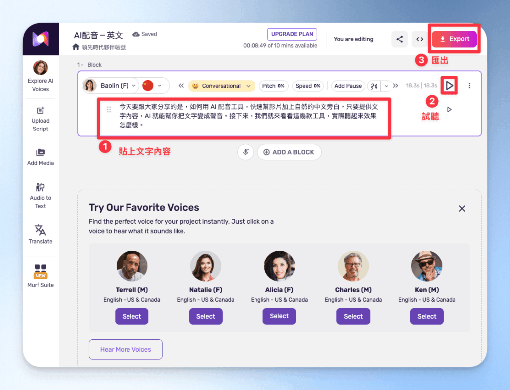 Murf AI 匯出