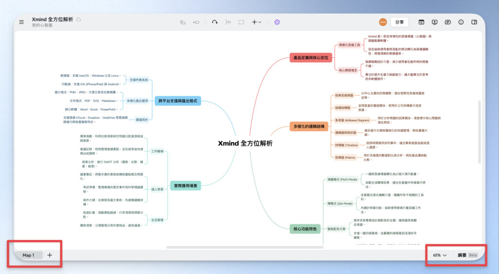 xmind 底部狀態列